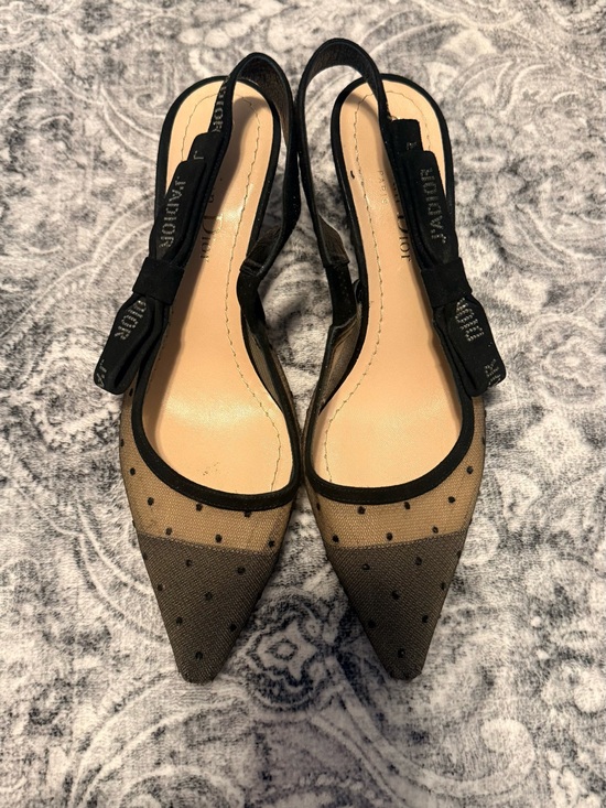 Dior Shoes - Dior Black Polka Dot Mesh Slingback pointy toes kitten heels